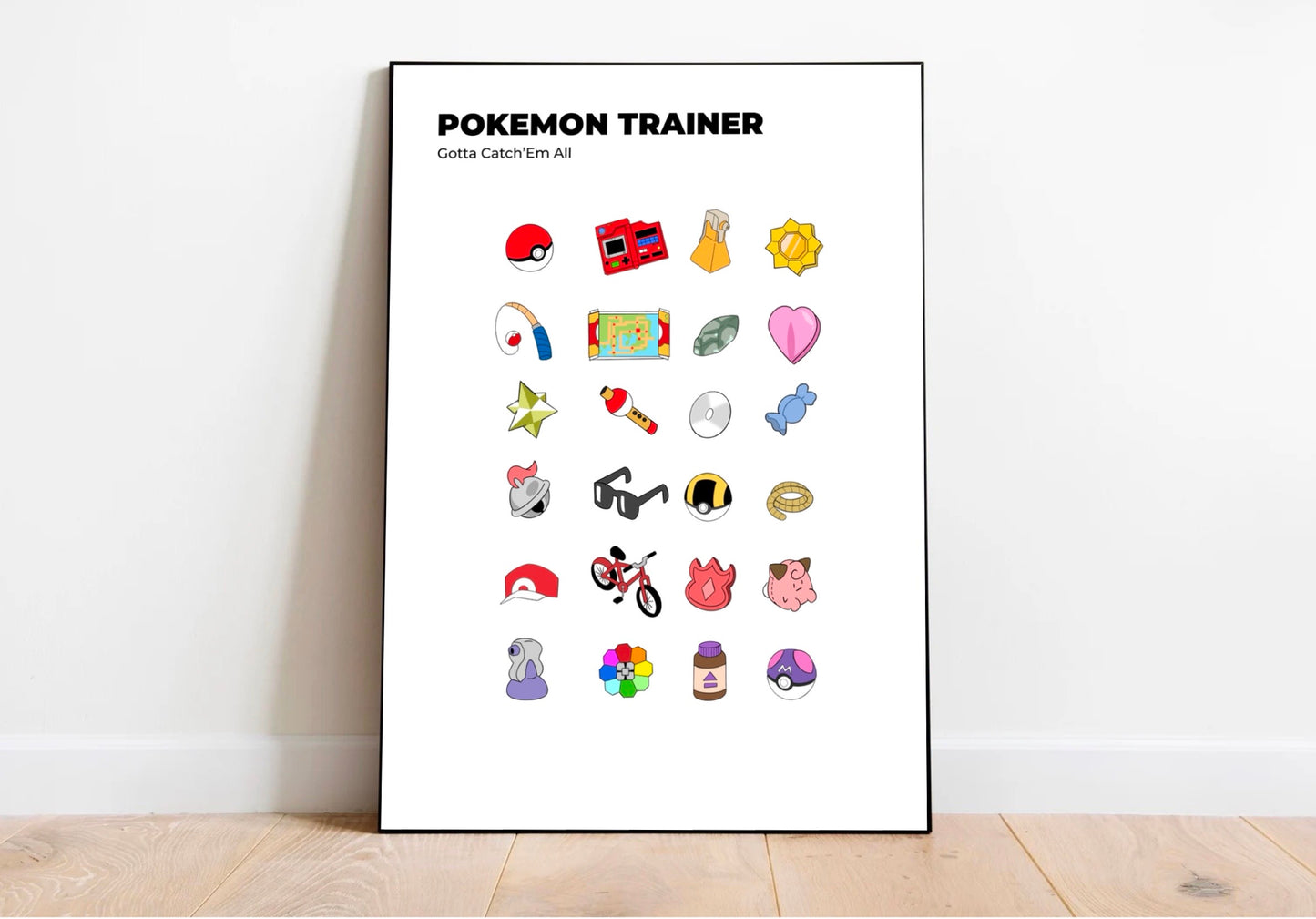 poster représentant le kit d'objets essentiels du dresseur de pokémon 