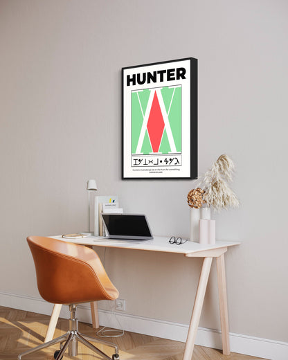 Poster pour les fans du manga Hunter X Hunter représentant le logo de l'association des hunters ainsi que la première règle des hunters.