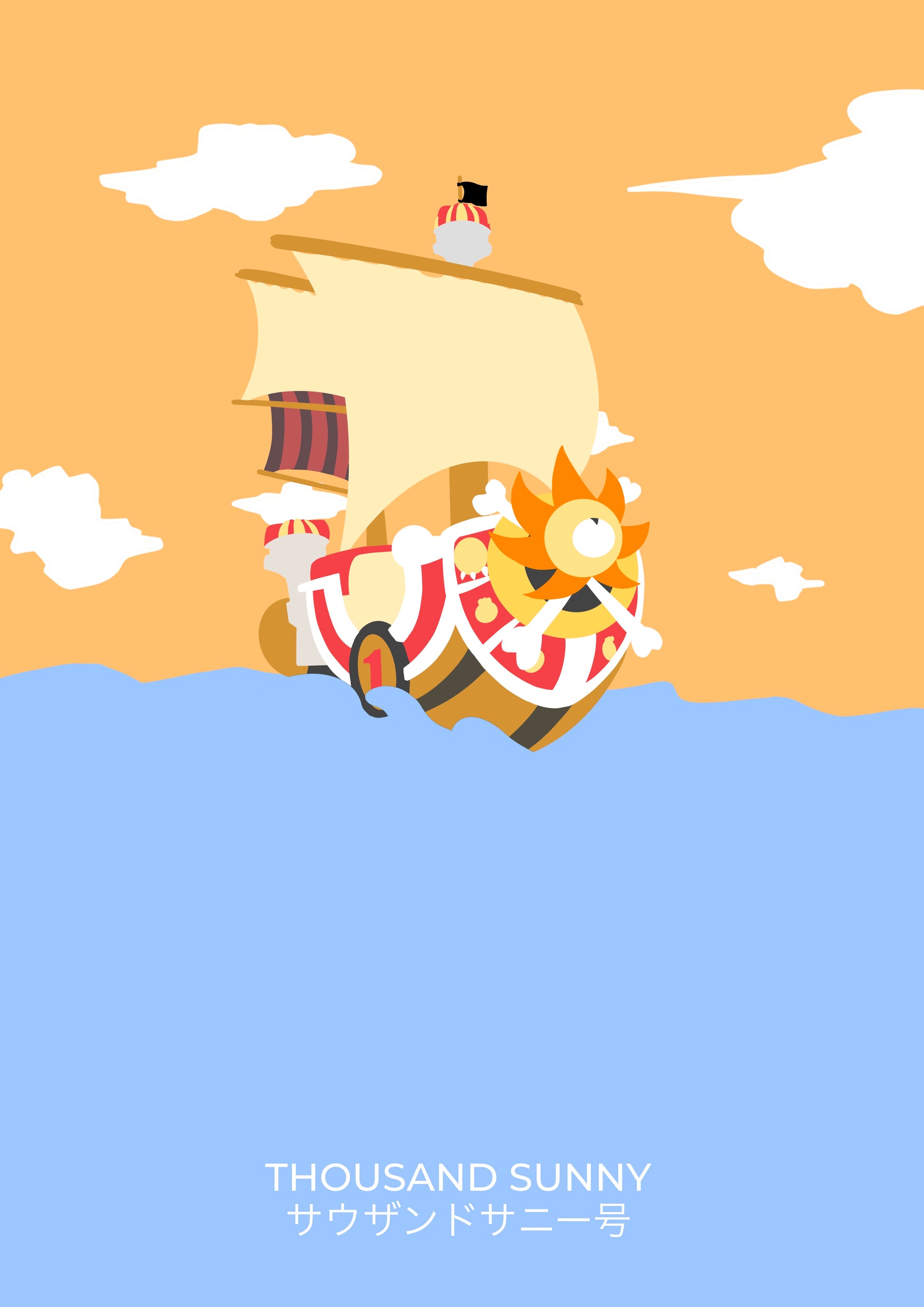 poster Minimaliste One Piece représentant le thousand sunny, second bateau des mugiwaras