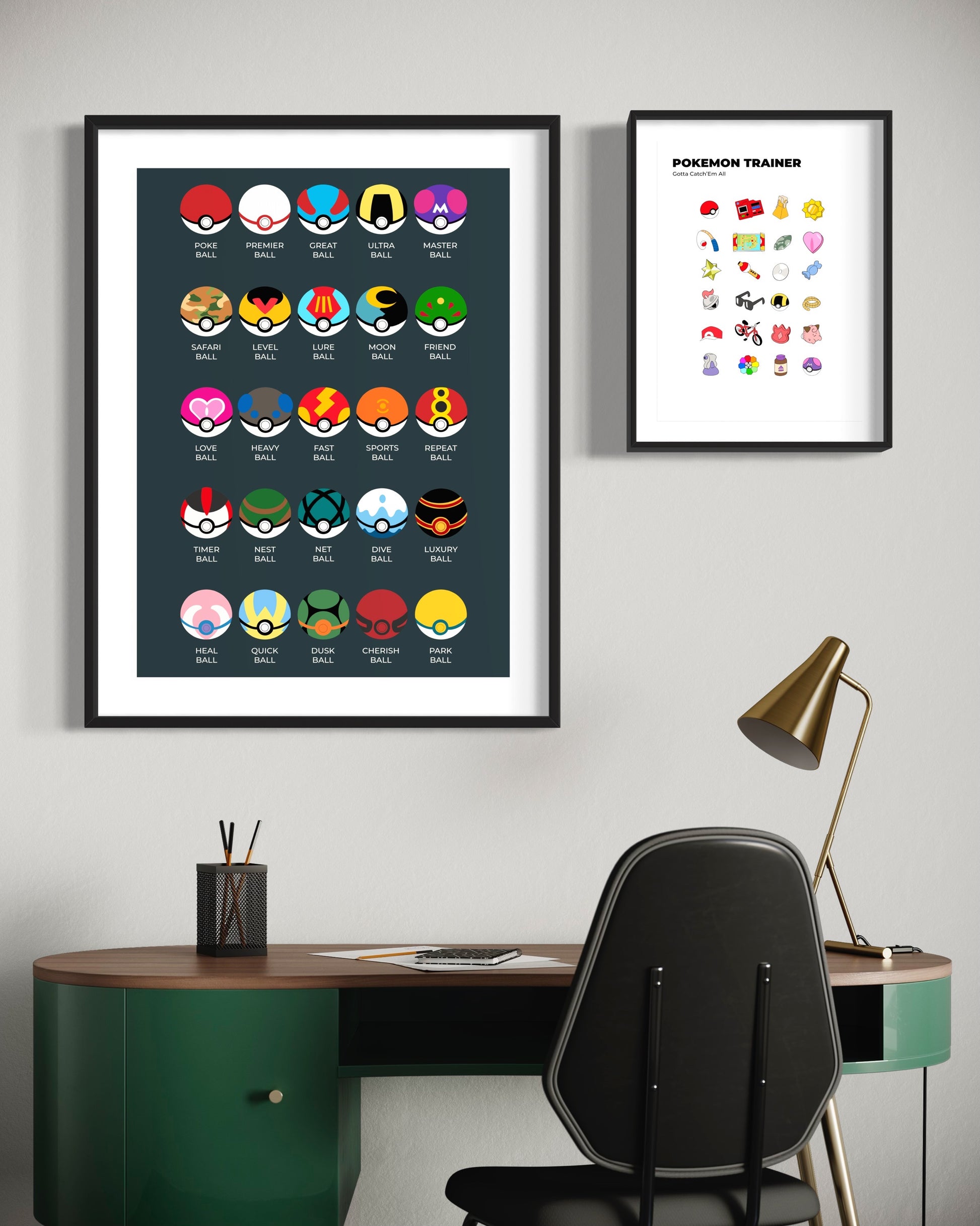 Deux posters pour fans du jeux vidéo pokémon sont accroché pour une décoration Geek