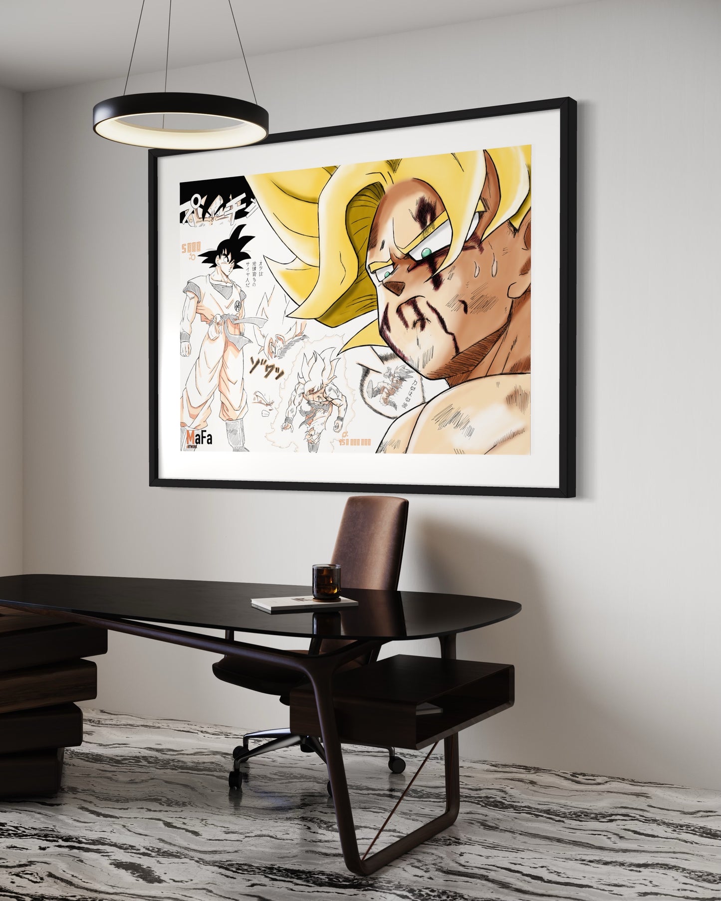 Poster Dragon Ball représentant Son Goku durant l'arc Namek.Il y est représenter sous différents formes allant de son arrivée sur Namek à sa victoire sur Freezer.